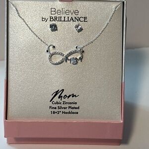 Women's Cubic Zirconia Infinity 'Mom' Necklace and Stud Set new